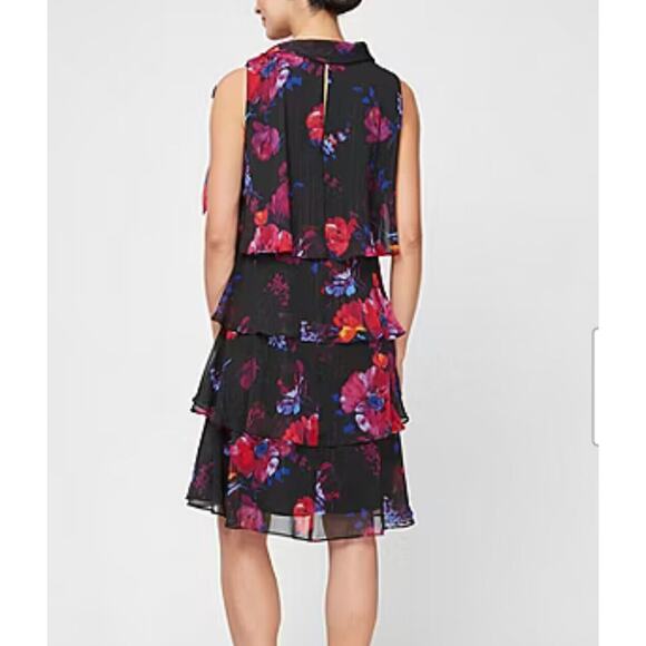 S.L. Fashions Tiered Cocktail Party Sheath Dress 16 Ruffled Black Floral Fairy - Picture 2 of 6